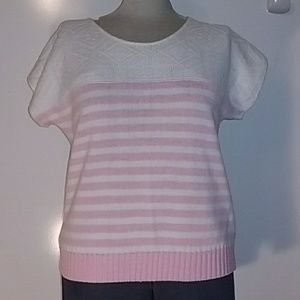 🍁Brunny Short Sleeve Pink & White Striped Sweater